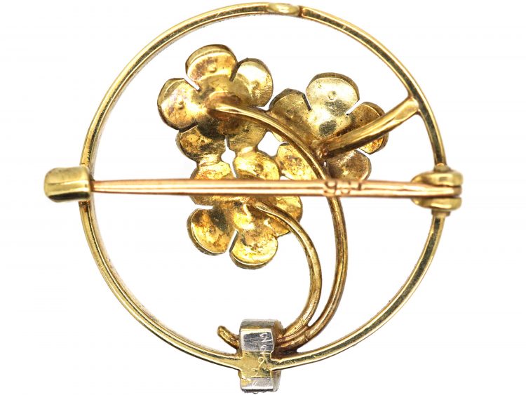 Edwardian 9ct Gold Triple Forget me Not Brooch in Original Case