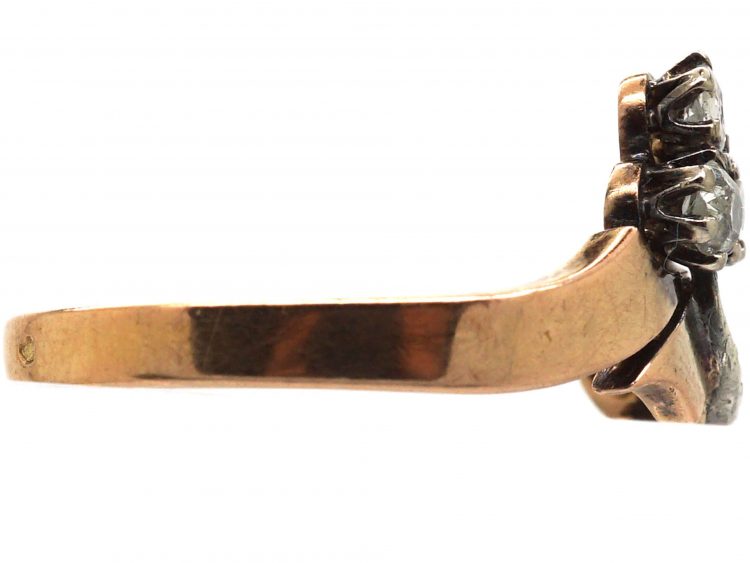 French Art Nouveau 18ct Gold & Diamond Three Leaf Clover Ring