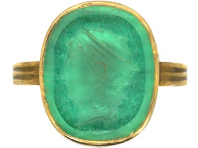 Georgian 18ct Gold Green Paste Ring with Intaglio of Janus