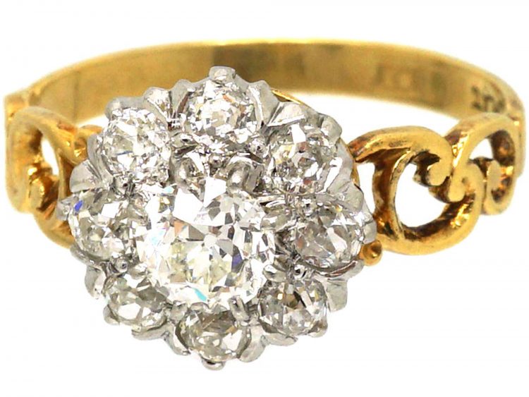 Edwardian 18ct Gold & Platinum Diamond Cluster Ring