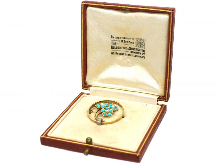 Edwardian 9ct Gold Triple Forget me Not Brooch in Original Case
