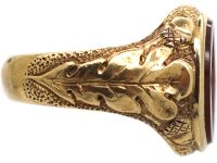 Victorian 18ct Gold Signet Ring with Carnelian Intaglio of a Beehive & Feather