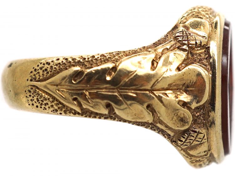 Victorian 18ct Gold Signet Ring with Carnelian Intaglio of a Beehive & Feather