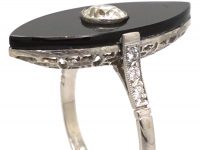 Art Deco Platinum, Onyx & Diamond Marquise Shaped Ring