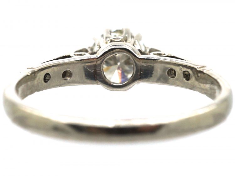 Retro Platinum, Diamond Solitaire Ring with Diamond set Shoulders