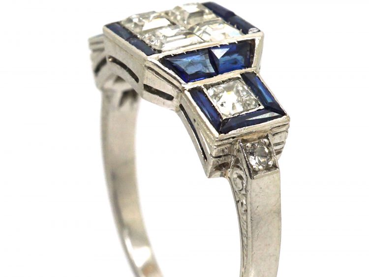 Mid 20th Century French Platinum, Sapphire & Diamond Ring by Jean-Thierry Bondt