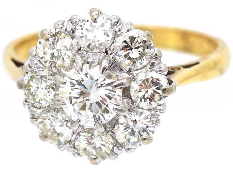 1950s 18ct Gold & Platinum, Diamond Cluster Ring