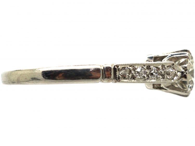 Retro Platinum, Diamond Solitaire Ring with Diamond set Shoulders