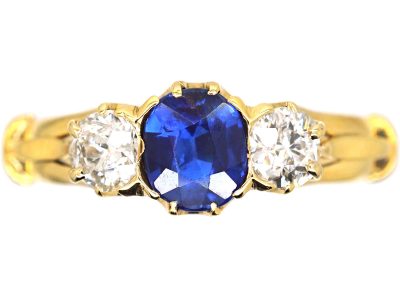 Edwardian 18ct Gold, Sapphire & Diamond Three Stone Ring