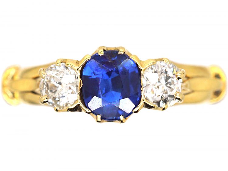 Edwardian 18ct Gold, Sapphire & Diamond Three Stone Ring