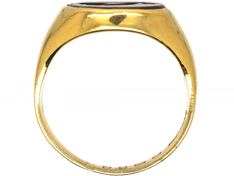 Victorian 18ct Gold Signet Ring set with a Bloodstone with Dolphin Intaglio