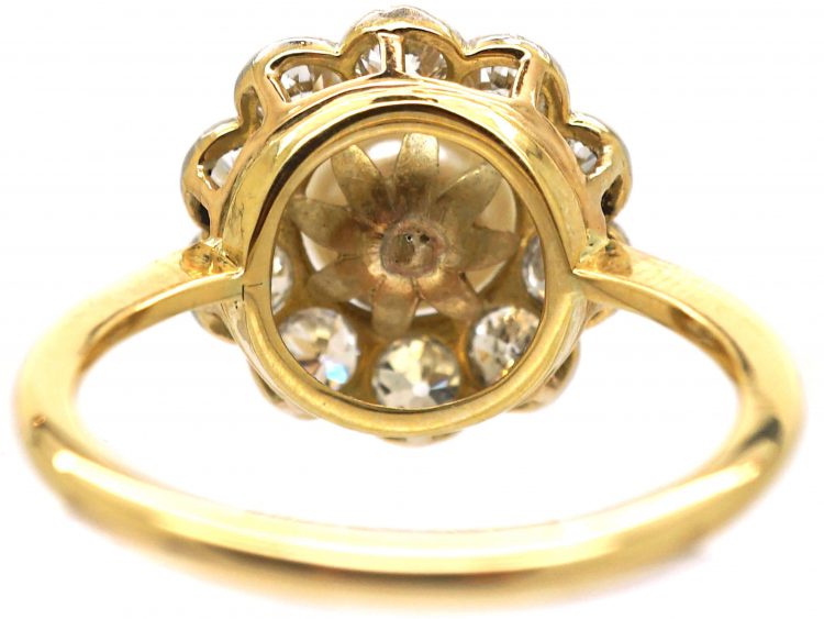 18ct Gold & Platinum, Natural Pearl & Diamond Cluster Ring