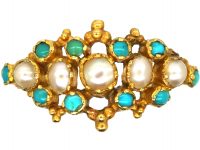 Regency 18ct Gold, Turquoise & Natural Split Pearl Ring