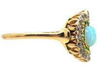 Early 20th Century 14ct Gold, Three Stone Opal Surrounded by Green Garnets & Diamonds Ring