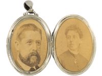 Victorian Silver Oval Locket with Engraved Ivy Leaf Detail