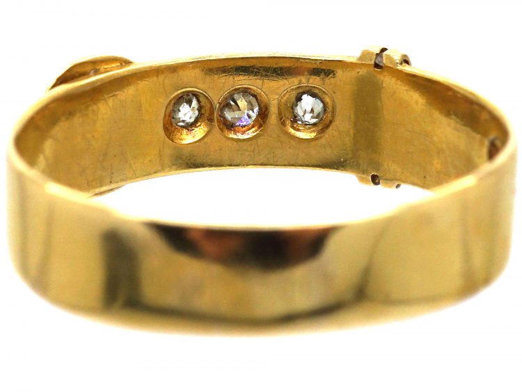Victorian 18ct Gold Buckle Ring set with Three Diamonds