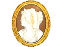 Victorian 15ct Gold, Shell Cameo Brooch of a Greek Lady