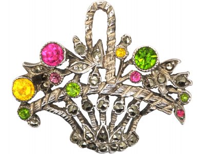 Edwardian Silver, Marcasite & Paste Giardinetti Brooch
