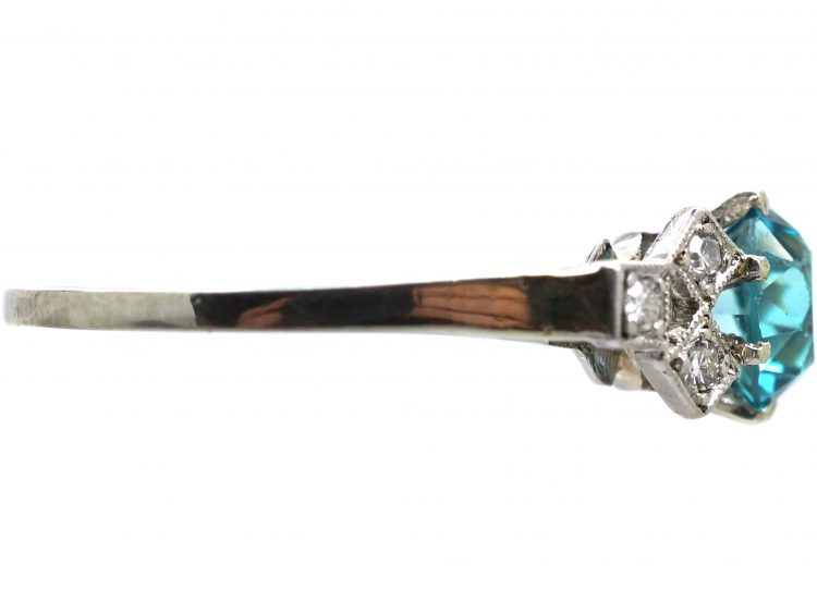 Art Deco 18ct White Gold & Platinum, Zircon & Diamond Ring