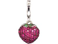 18ct White Gold, Ruby Tsavorite Garnet & Diamond Strawberry Pendant by Theo Fennell