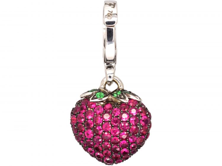 18ct White Gold, Ruby Tsavorite Garnet & Diamond Strawberry Pendant by Theo Fennell
