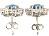18ct White Gold, Aquamarine & Diamond Oval Cluster Earrings by Cropp & Farr