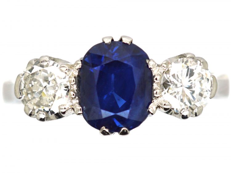 Art Deco Platinum, Sapphire & Diamond Three Stone Ring