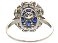 Art Deco Platinum, Sapphire & Diamond Geometric Flower Ring