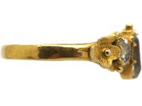 Regency 15ct Gold, Three Stone Aquamarine Ring with Flower Detail