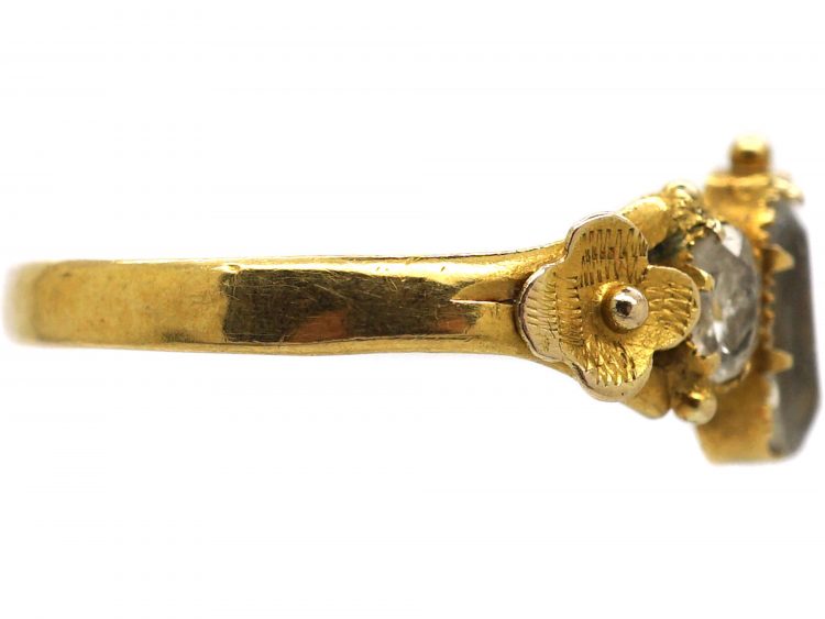 Regency 15ct Gold, Three Stone Aquamarine Ring with Flower Detail
