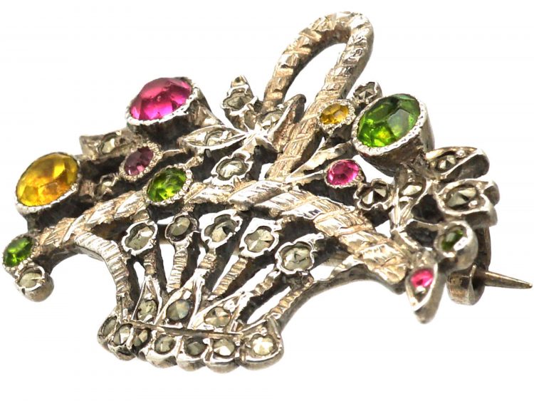 Edwardian Silver, Marcasite & Paste Giardinetti Brooch