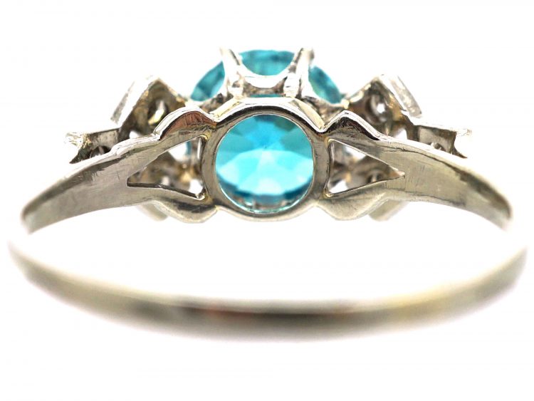 Art Deco 18ct White Gold & Platinum, Zircon & Diamond Ring