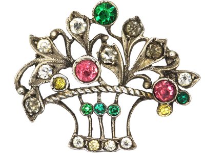 Edwardian Silver & Paste Giardinetti Flower Basket Brooch