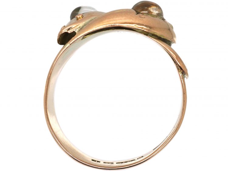 Edwardian 9ct Gold Double Snake Ring set with Moonstones