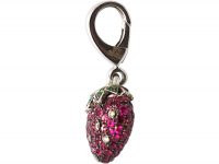18ct White Gold, Ruby Tsavorite Garnet & Diamond Strawberry Pendant by Theo Fennell