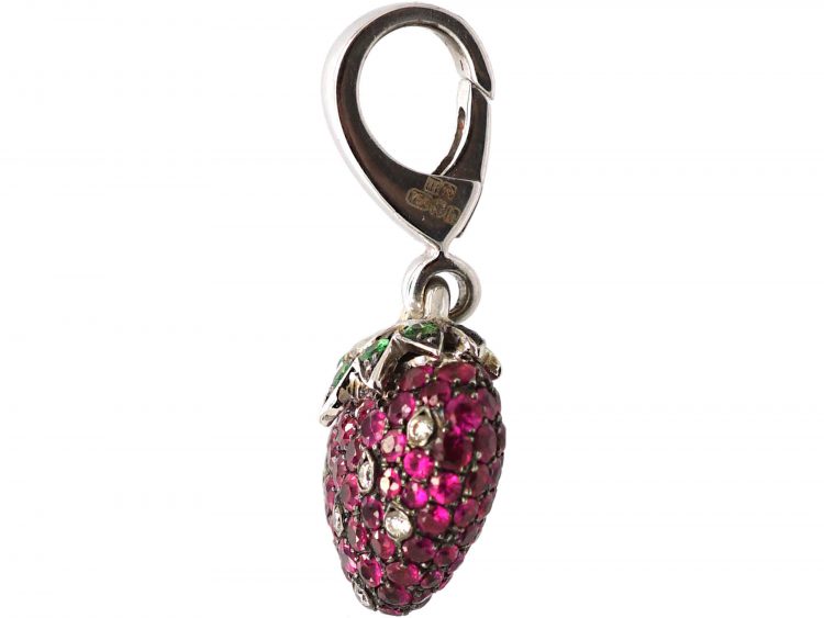 18ct White Gold, Ruby Tsavorite Garnet & Diamond Strawberry Pendant by Theo Fennell