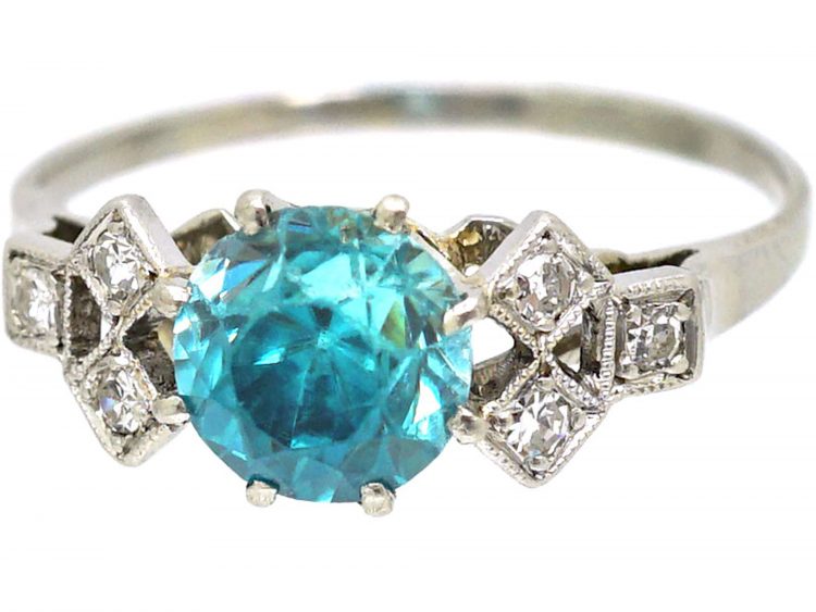 Art Deco 18ct White Gold & Platinum, Zircon & Diamond Ring