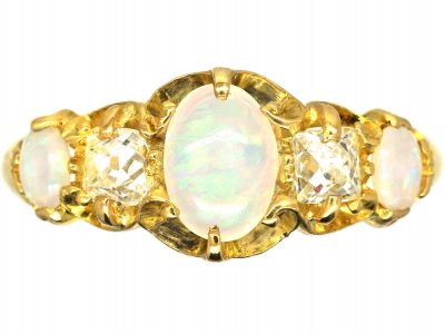 Victorian 18ct Gold, Opal & Diamond Five Stone Ring