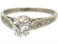 Retro Platinum, Diamond Solitaire Ring with Diamond set Shoulders