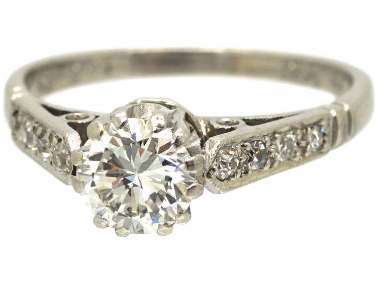 Retro Platinum, Diamond Solitaire Ring with Diamond set Shoulders