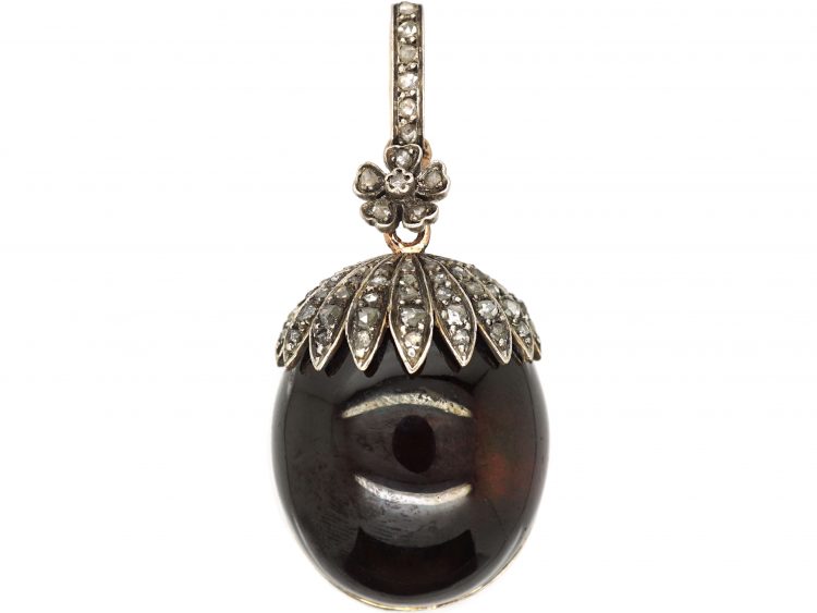 Victorian Large Strawberry Pendant set with a Garnet & Rose Diamonds