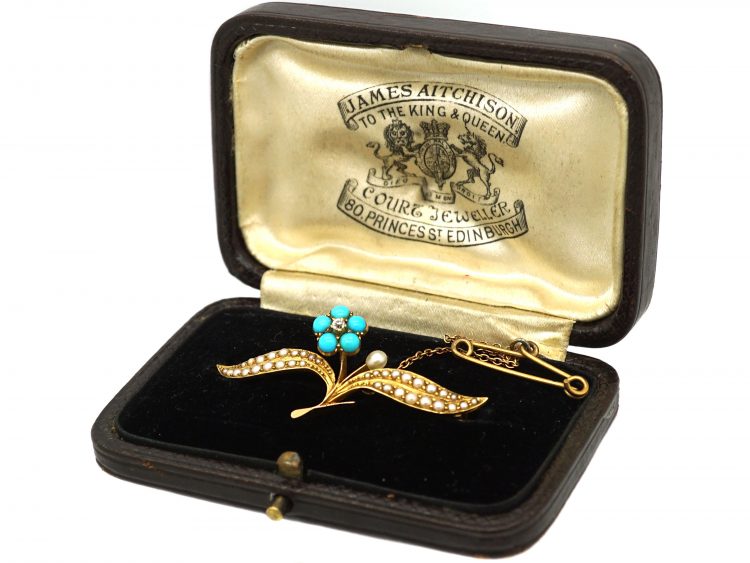 Edwardian 15ct Gold, Forget me Not Brooch in Original Case
