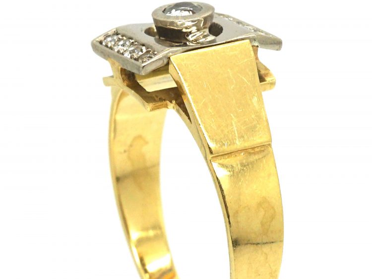 Retro 18ct White & Yellow Gold Ring set with Diamonds