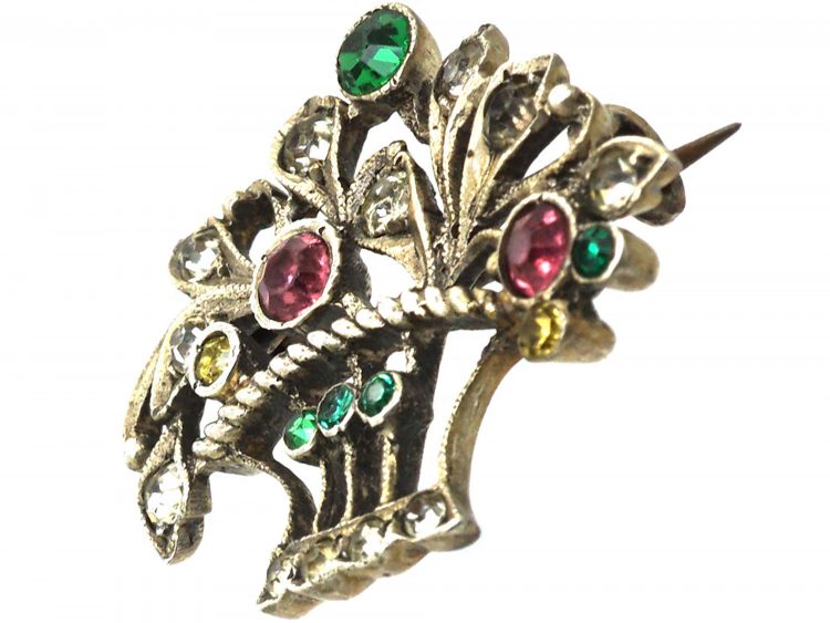 Edwardian Silver & Paste Giardinetti Flower Basket Brooch