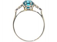Art Deco 18ct White Gold & Platinum, Zircon & Diamond Ring
