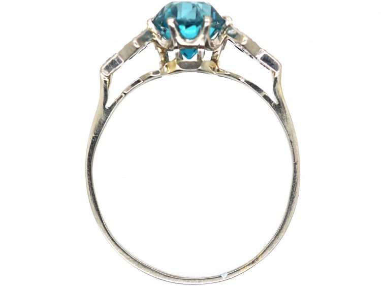 Art Deco 18ct White Gold & Platinum, Zircon & Diamond Ring