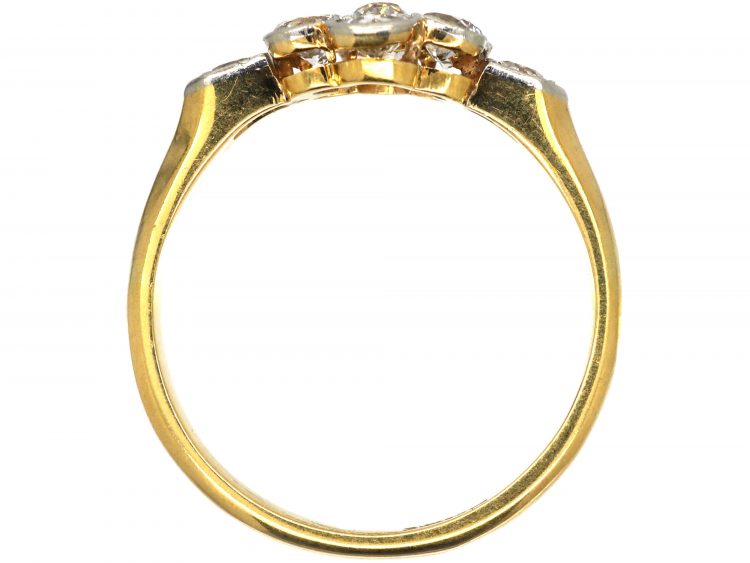 Edwardian 18ct Gold & Platinum, Diamond Cluster Ring with Diamond set Shoulders