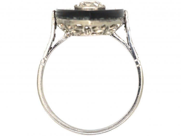 Art Deco Platinum, Onyx & Diamond Marquise Shaped Ring