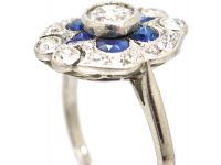 Art Deco Platinum, Sapphire & Diamond Geometric Flower Ring