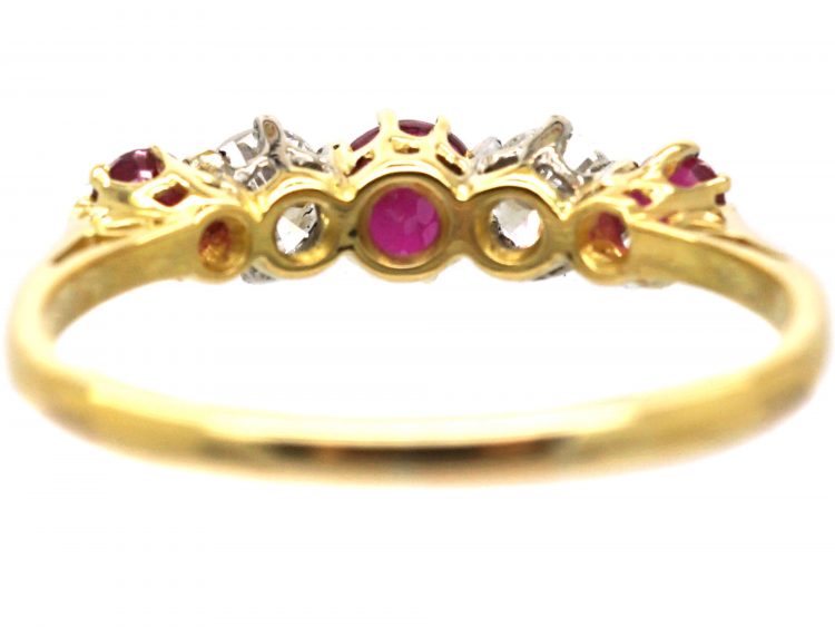 18ct Gold, Ruby & Diamond Five Stone Ring